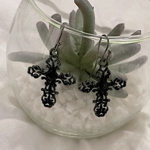 Black Cross Dangling Earrings
